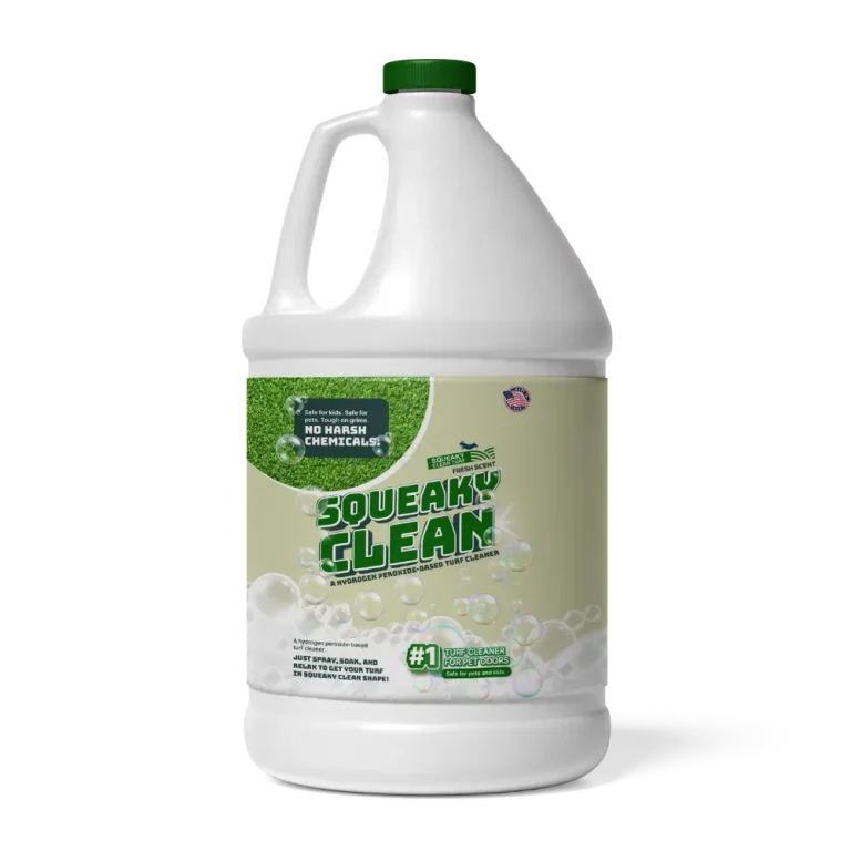 Squeaky Clean 1-gallon turf cleaner jug with a green cap